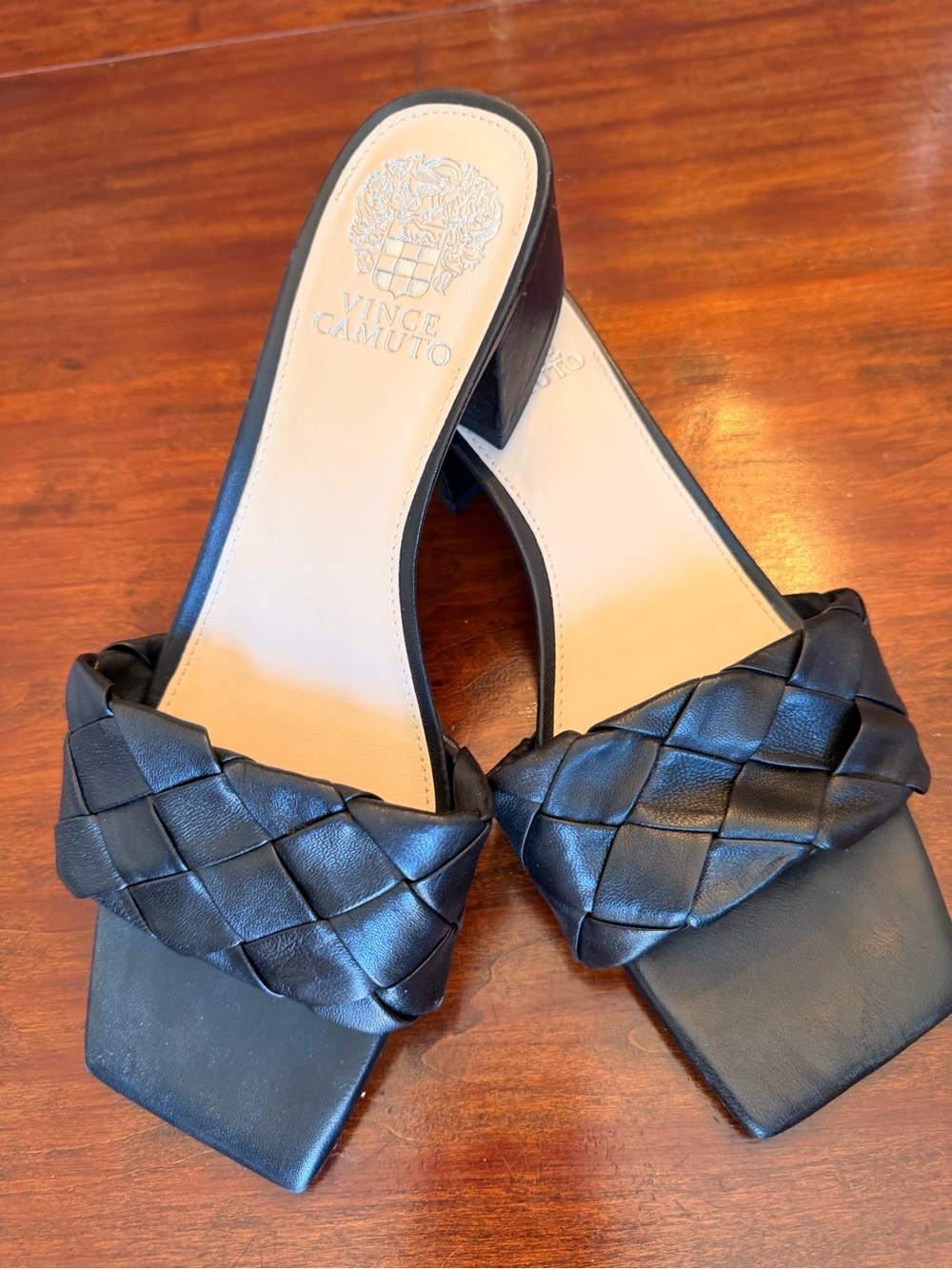 Vince Camuto Black Braided Leather Mule Sandals